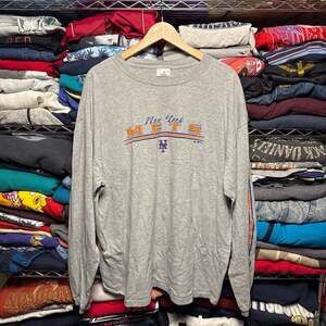 Adidas New York Mets MLB Long Sleeve Graphic T-Shirt Grey Size XL